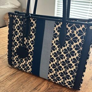 Kate Spade Flower Jacquard Stripe Market Medium Tote Blue Multi Gently Used